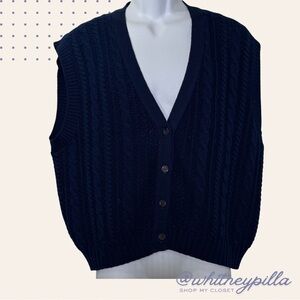 Pendleton Vintage Wool Sweater Vest Navy Cable Knit button up Made USA size 2XL